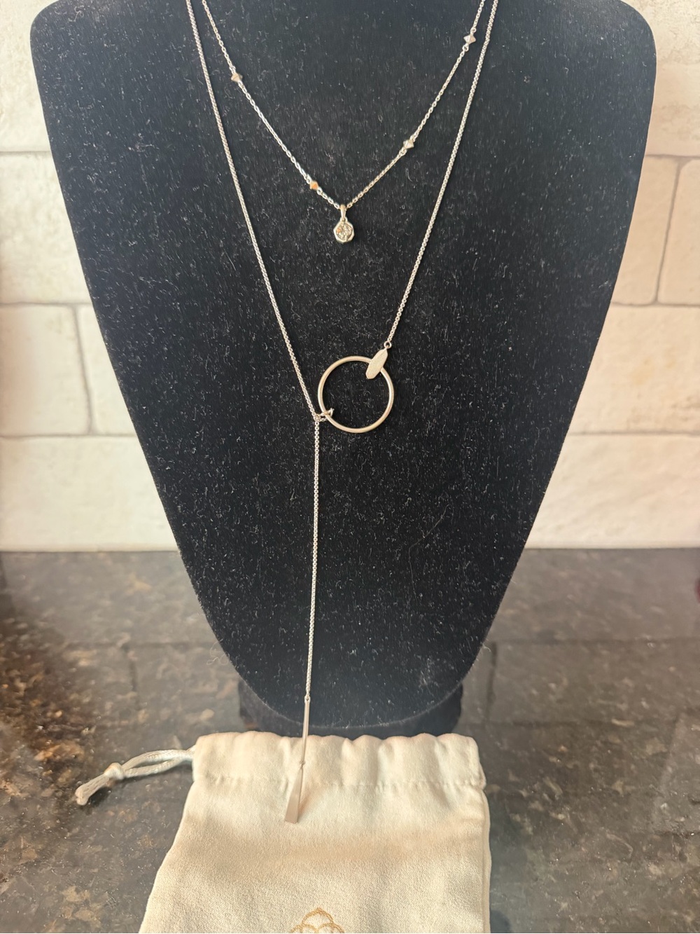 Kendra Scott two piece Silver Layered Circle Drop Necklace